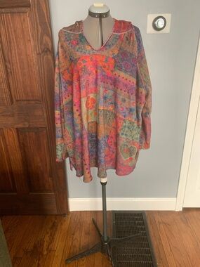 Natural Life Boho Patchwork V-Neck Tunic Top in Multicolor OS
